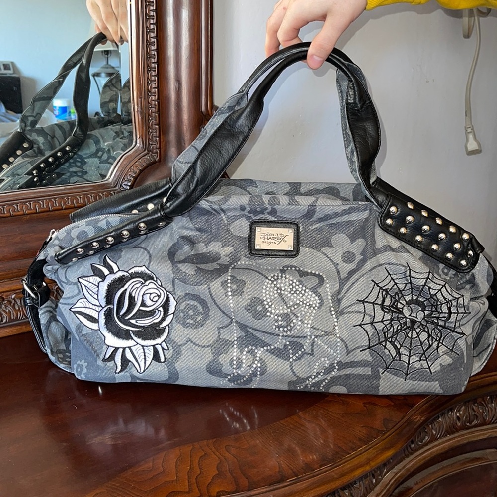 Ed Hardy Gray and Black Travel Bag
